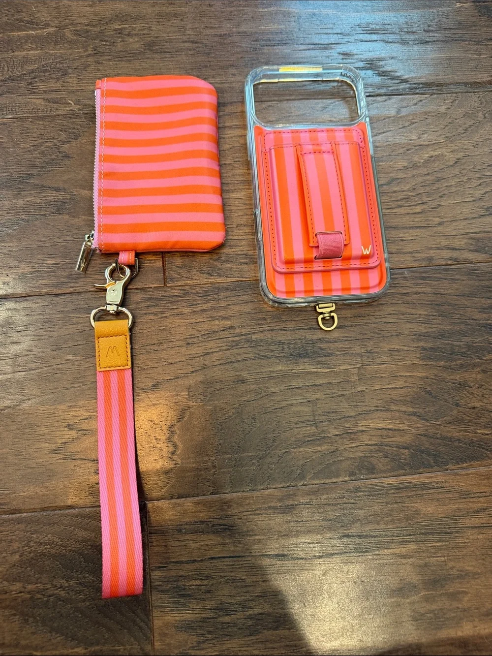 Wallet Wristlet and Phone Case Set - Pink & Orange Stripe